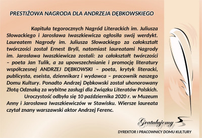 Nagroda dla Andrzeja Dębkowskiego 